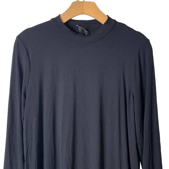 Eileen Fisher Medium Black Stretch Viscose High Slit Mock Neck Midi Tunic - Picture 2 of 8